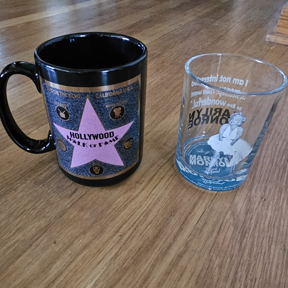 Hollywood California Walk of Fame Coffee Mug & Marilyn Monroe Glass Souvenirs - Picture 1 of 6